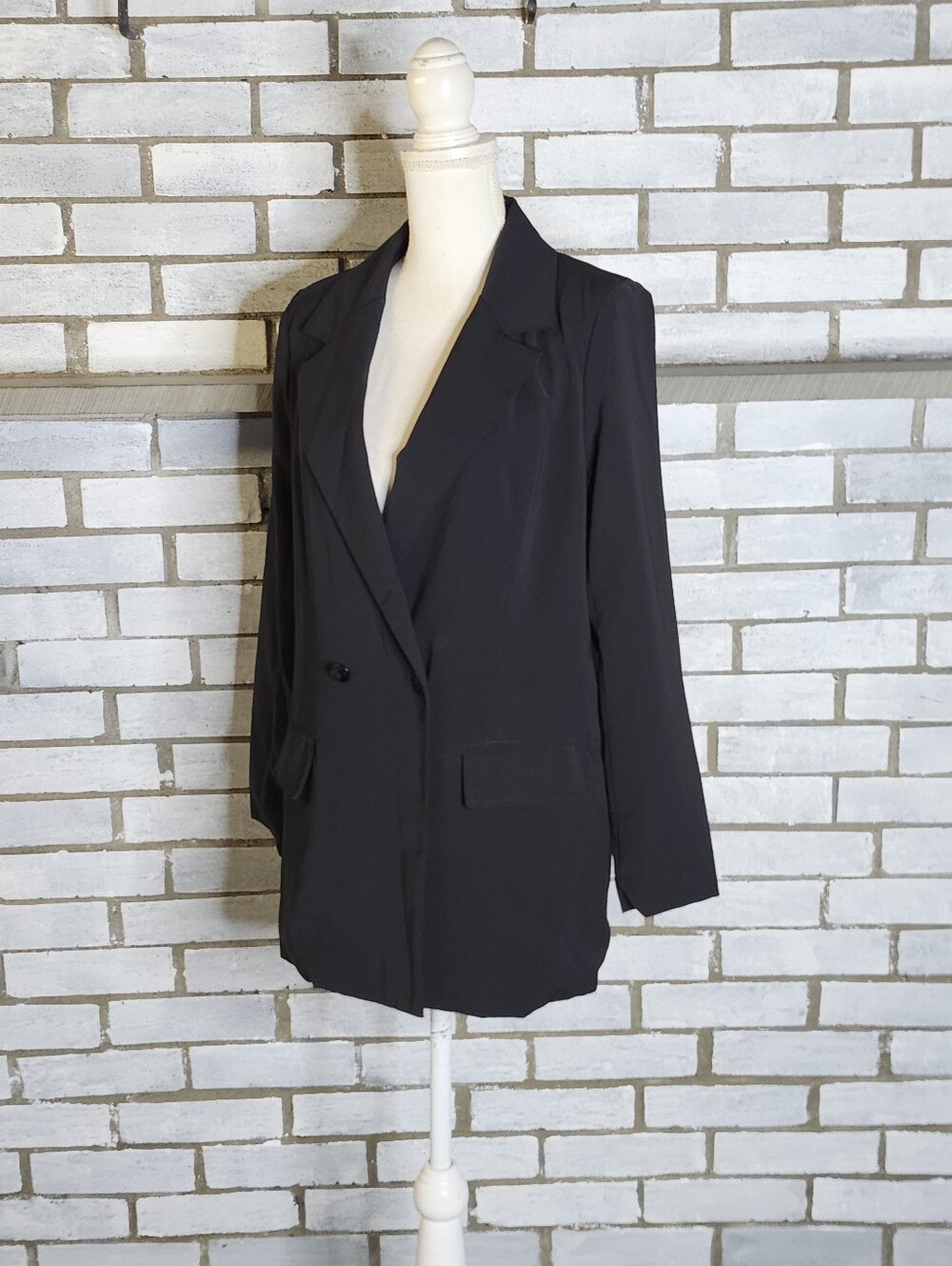 • Missguided Women's Long Sleeve Blazer Jacket Size 6 Black Pockets Mid Length